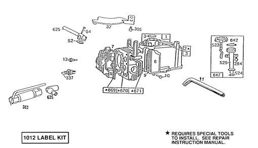 Cylinder Assembly,high Oil Fill Diagram and Parts List for 91708-0124-01  Briggs and Stratton Engine
